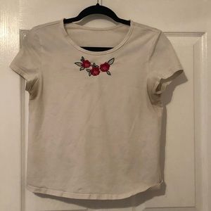 white floral embroidered shirt